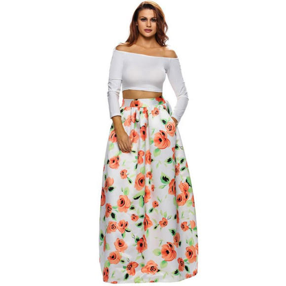 orange floral maxi skirt